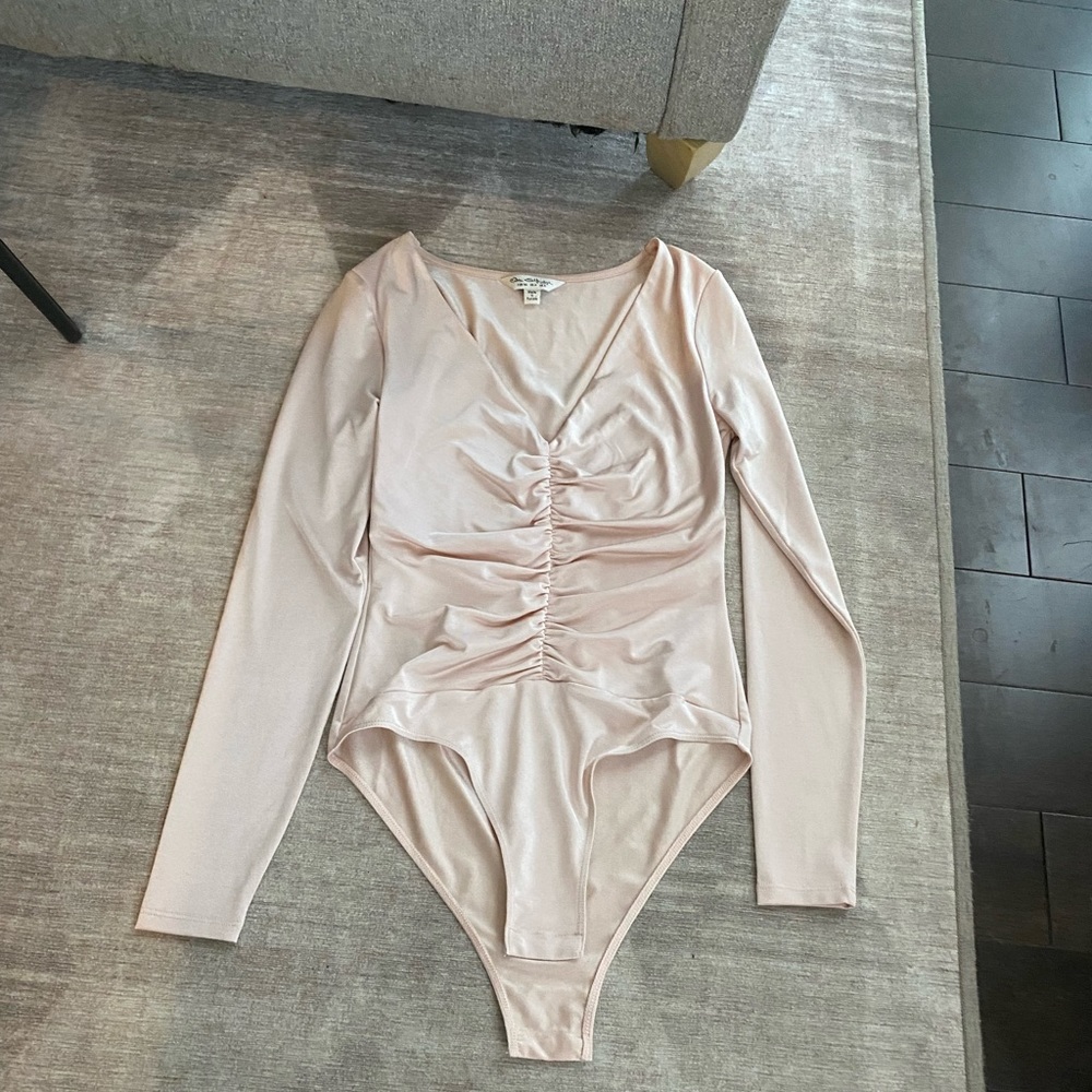 Miss selfridge pink blush satin ruched bodysuit